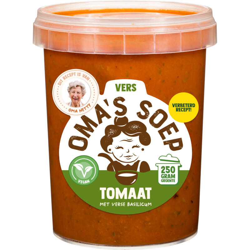 Een afbeelding van Oma's Tomaat met verse basilicum