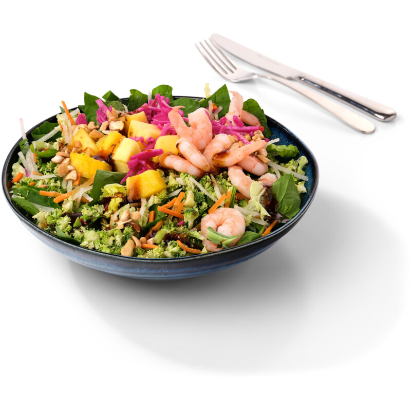 Een afbeelding van AH Saladbowl grote garnalen mango