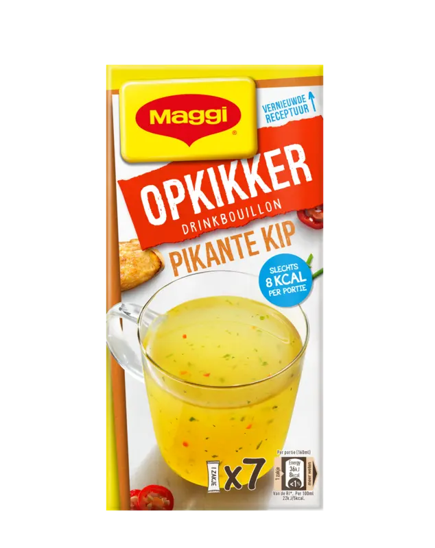 Opkikker drinkbouillon pikante kip