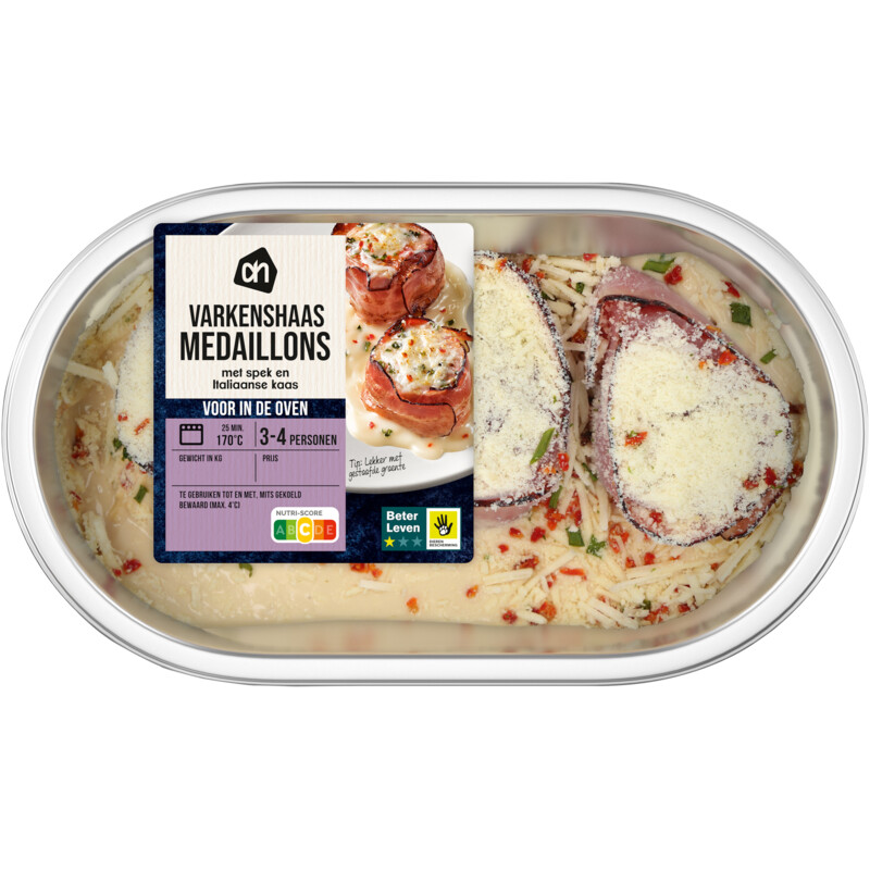 Een afbeelding van AH Varkenshaasmedaillons spek kaas