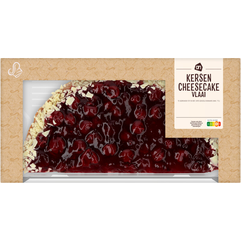 Een afbeelding van AH Kersen cheesecake vlaai half