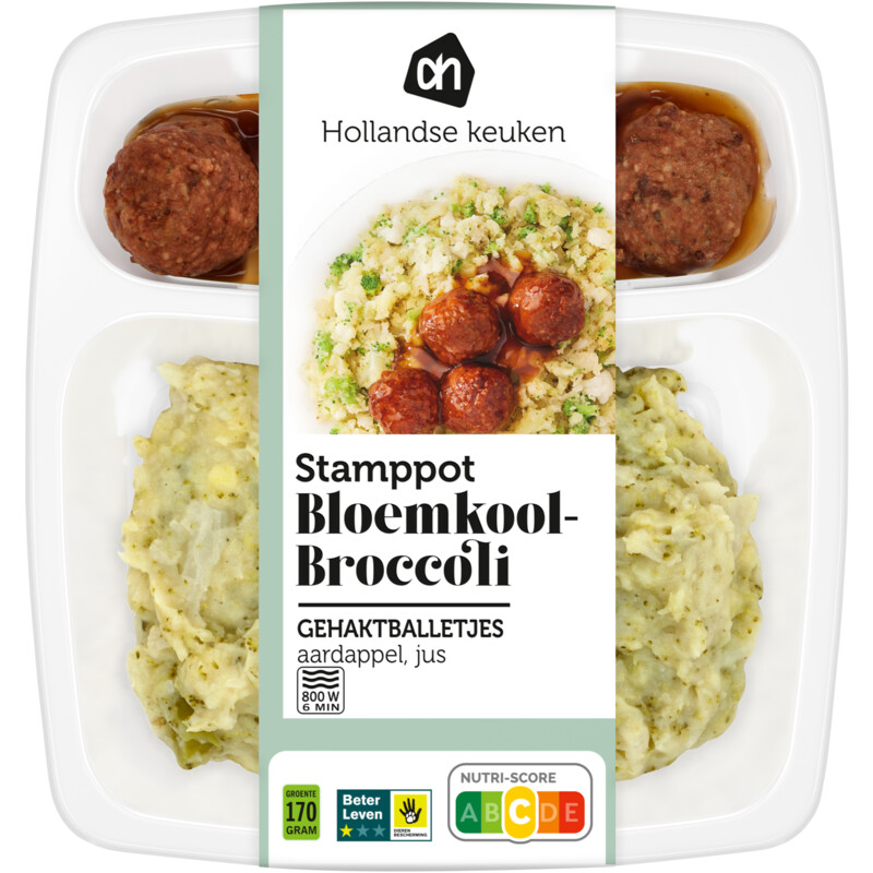 Een afbeelding van AH Stamppot bloemkool-broccoli gehaktbal