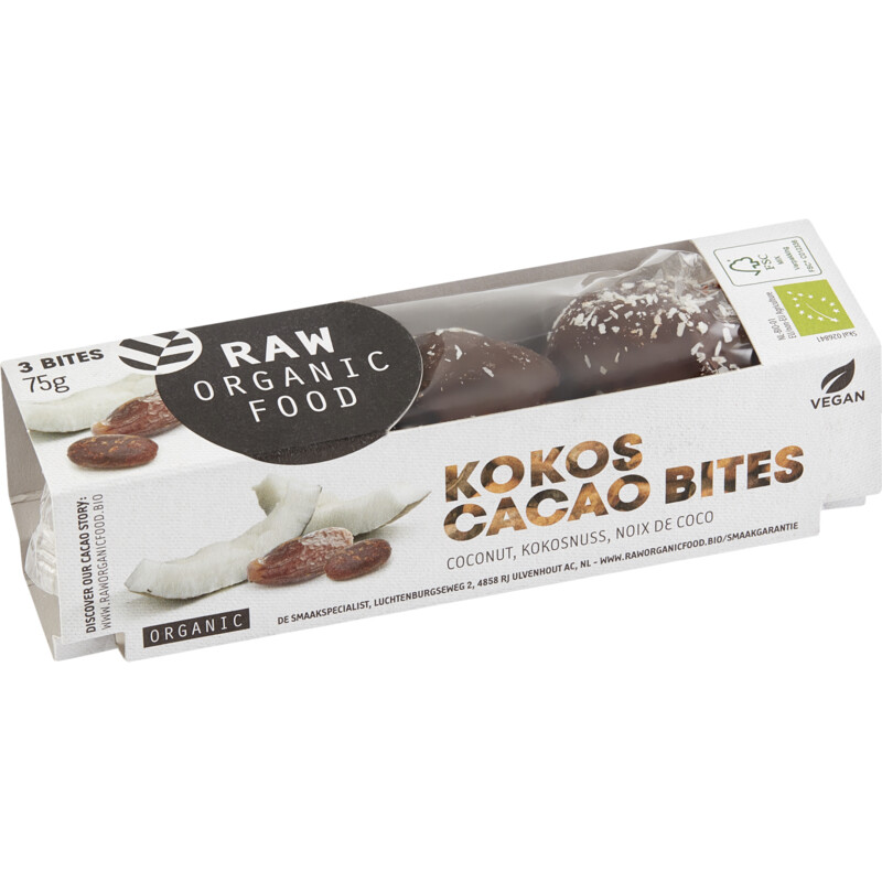 Een afbeelding van Raw Organic Food Cacao bites kokos