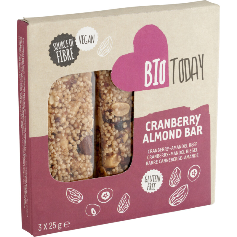 Een afbeelding van BioToday Cranberry-amandel reep