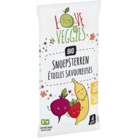 Een afbeelding van Love my veggies Snoepsterren biet aardbei banaan 8m+