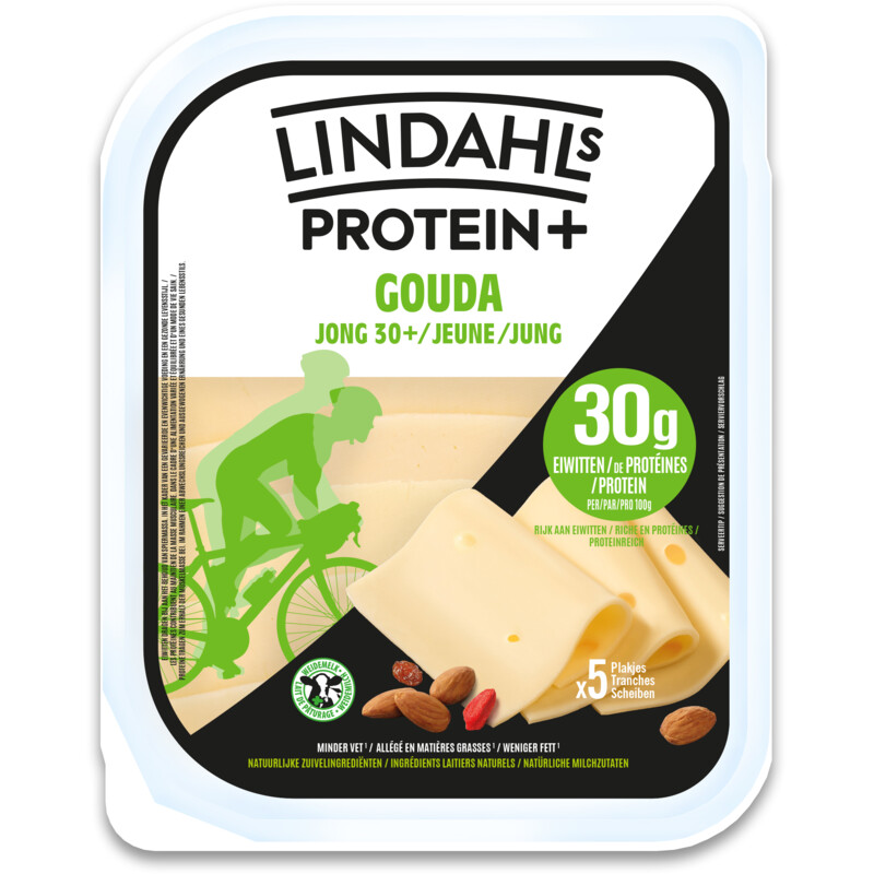 Een afbeelding van Lindahls Protein+ gouda jong 30+ plakken