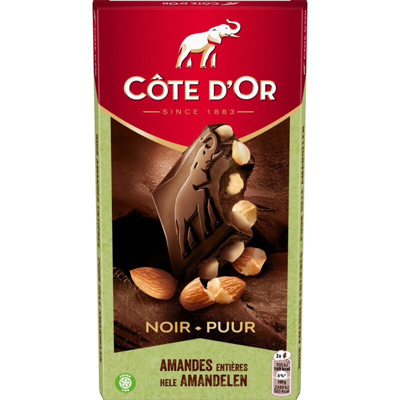 Een afbeelding van Côte d'Or Chocoladereep puur met hele amandelen