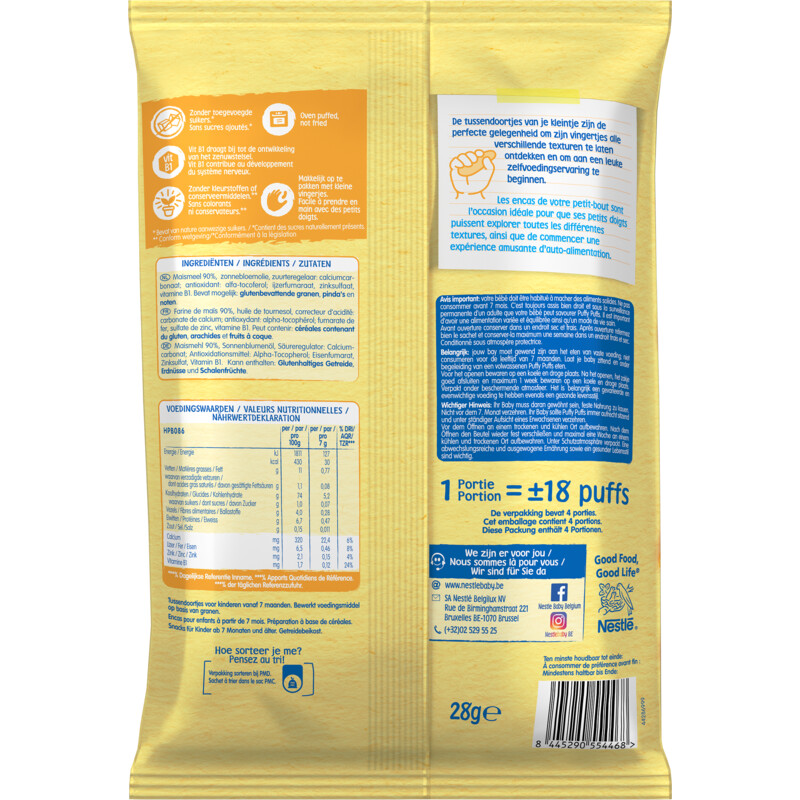 Een afbeelding van Nestlé Baby snack puffy puffs naturel 7m+