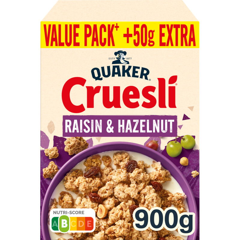 Een afbeelding van Quaker Cruesli raisin & hazelnut value pack