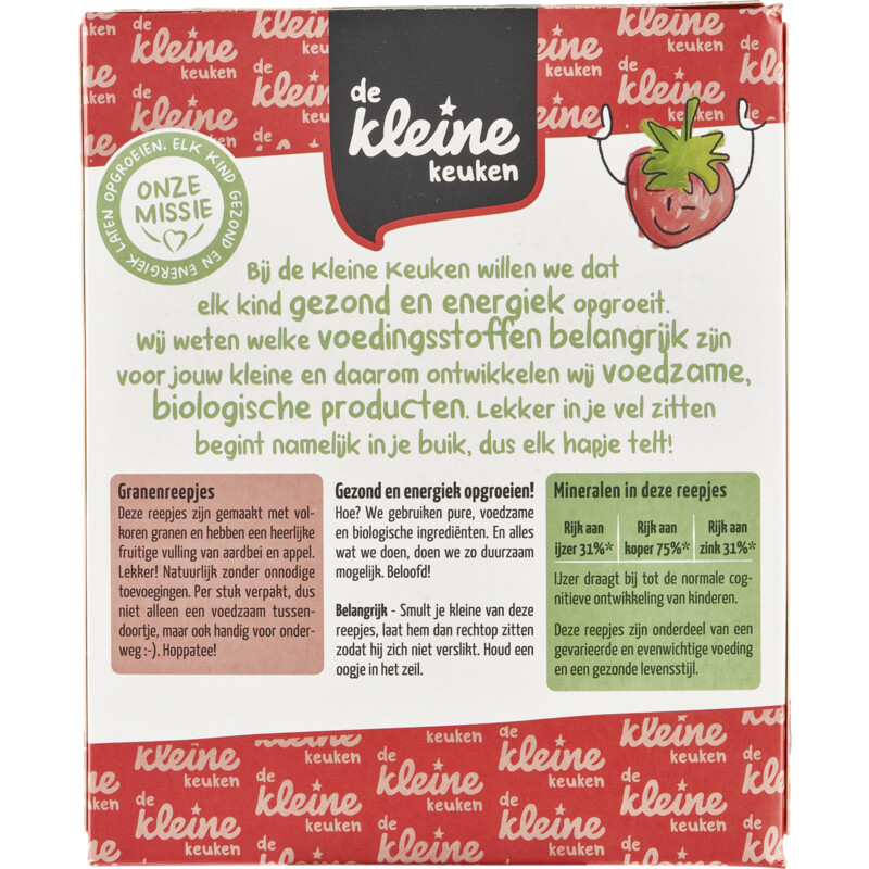 Een afbeelding van De Kleine Keuken Biologische granenreepjes aardbei 18m+
