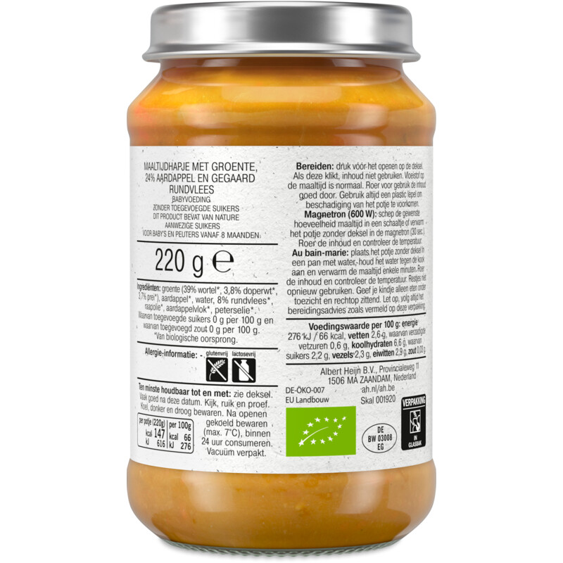 Een afbeelding van AH Biologisch Aardappelstoof met rundvlees 8m+