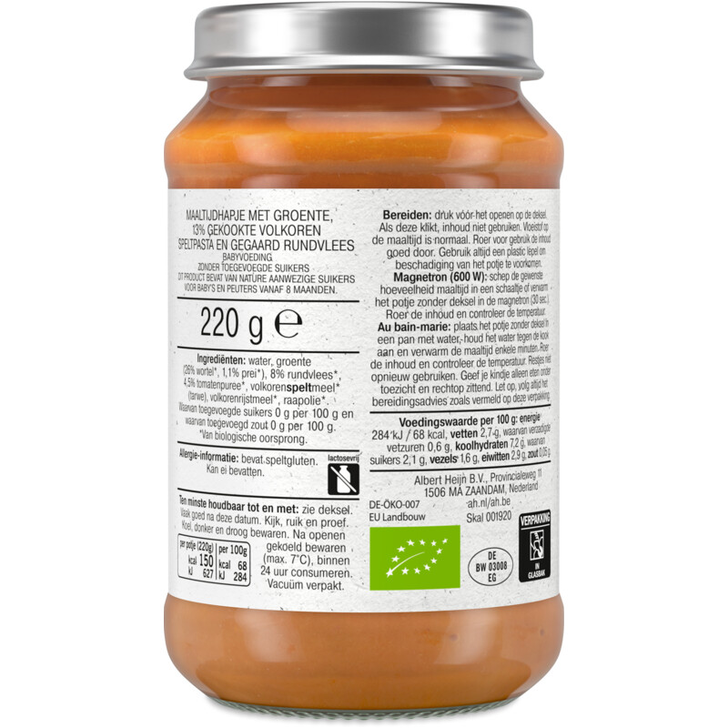 Een afbeelding van AH Biologisch Volkoren spaghetti bolognese 8m+