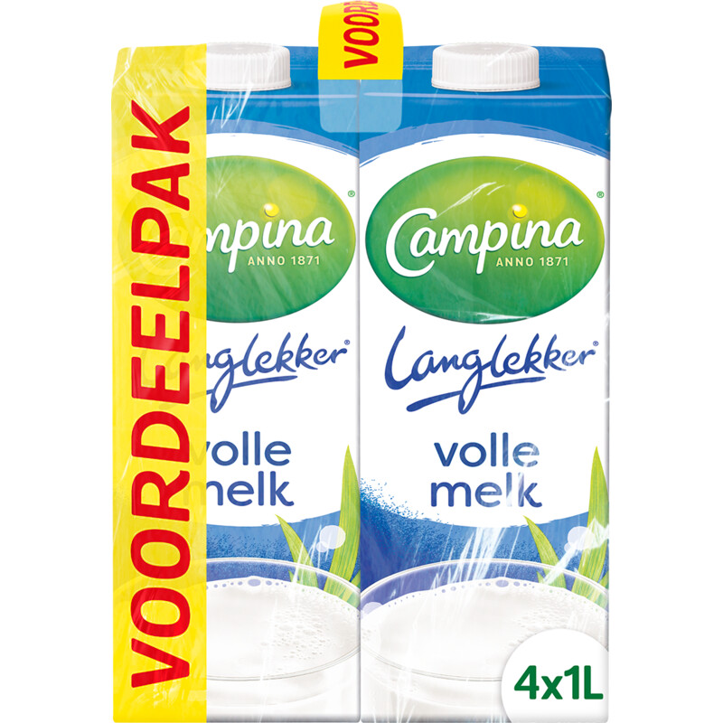 Een afbeelding van Campina Langlekker volle melk voordeel 4-pack
