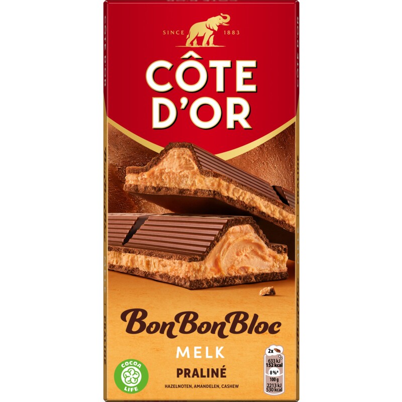 Een afbeelding van Côte d'Or BonBonBloc chocoladereep praliné melk