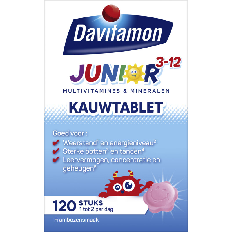 Een afbeelding van Davitamon Junior multivitamines framboos 3-12 jaar