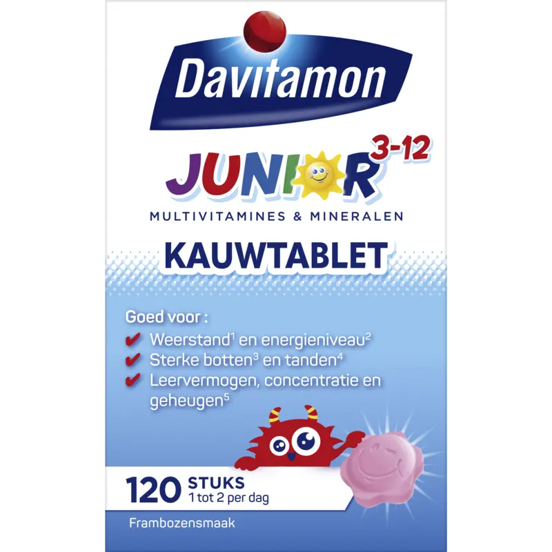 Junior multivitamines framboos 3-12 jaar