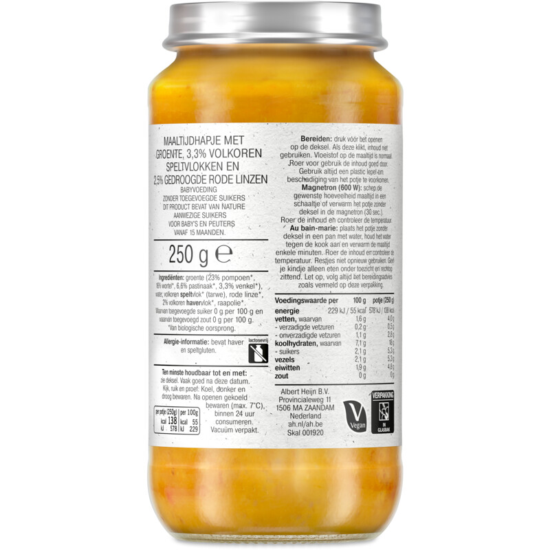 Een afbeelding van AH Biologisch Maaltijdhapje groentestoof pompoen 15+