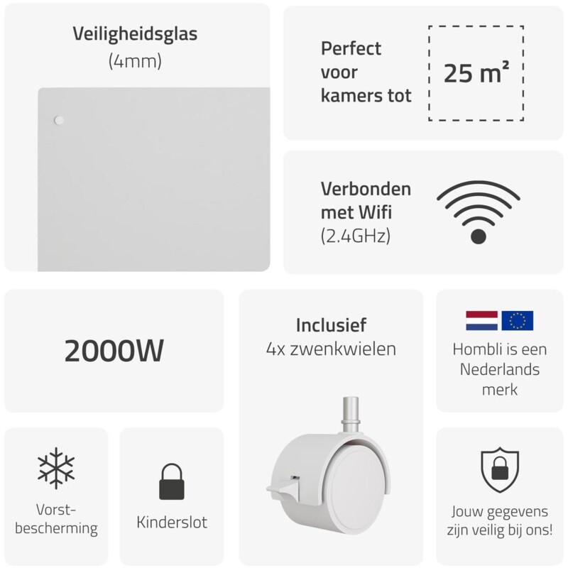 Een afbeelding van Hombli Glass panel heater - 2000W - wit