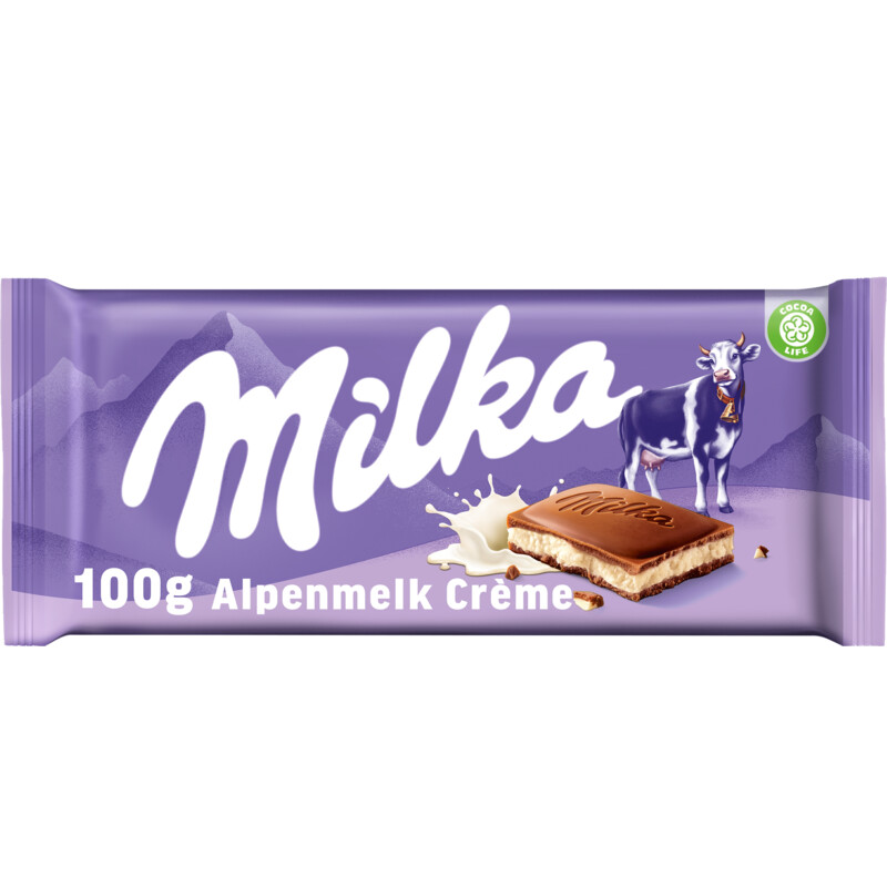 Een afbeelding van Milka Chocoladereep alpenmelk créme