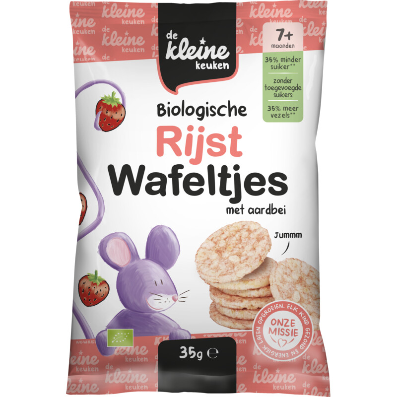 Een afbeelding van De Kleine Keuken Biologische rijstwafeltjes aardbei 7m+