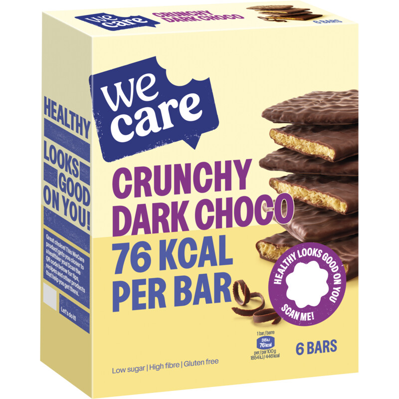 Een afbeelding van Wecare Bars crunchy dark choco low sugar