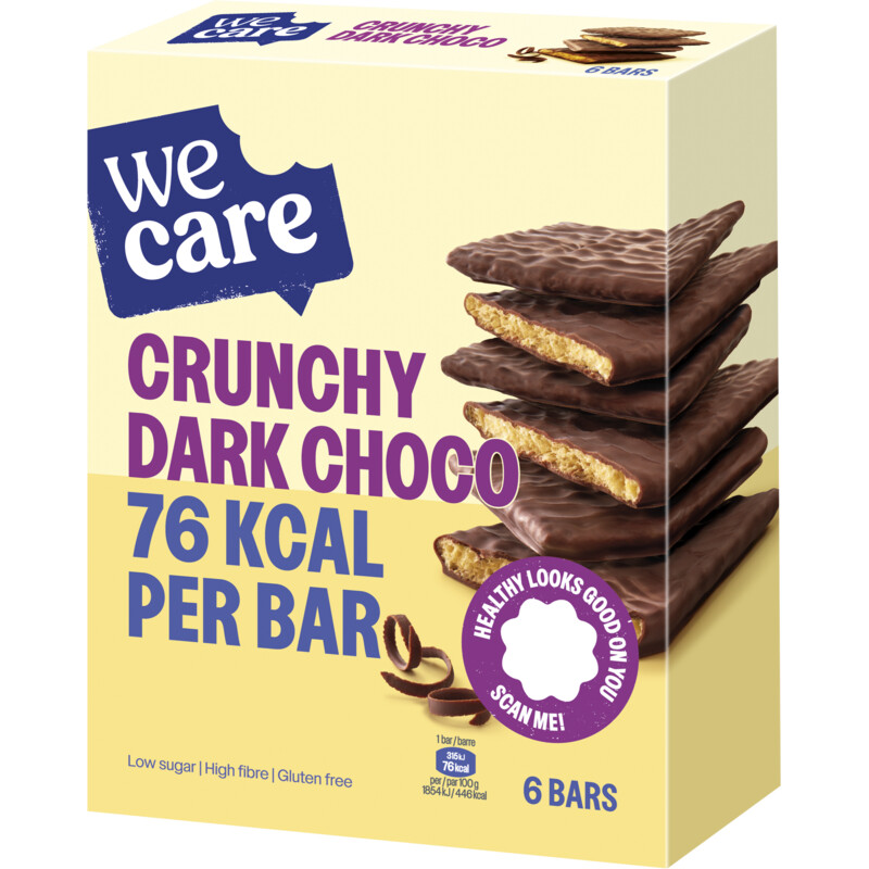 Een afbeelding van Wecare Bars crunchy dark choco low sugar