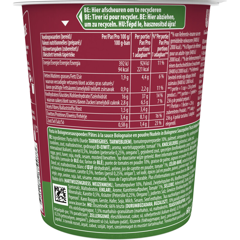 Een afbeelding van Knorr Instant snack bolognese bel