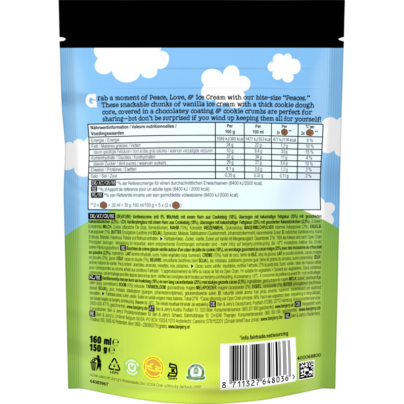 Een afbeelding van Ben & Jerry's Peaces cookie dough