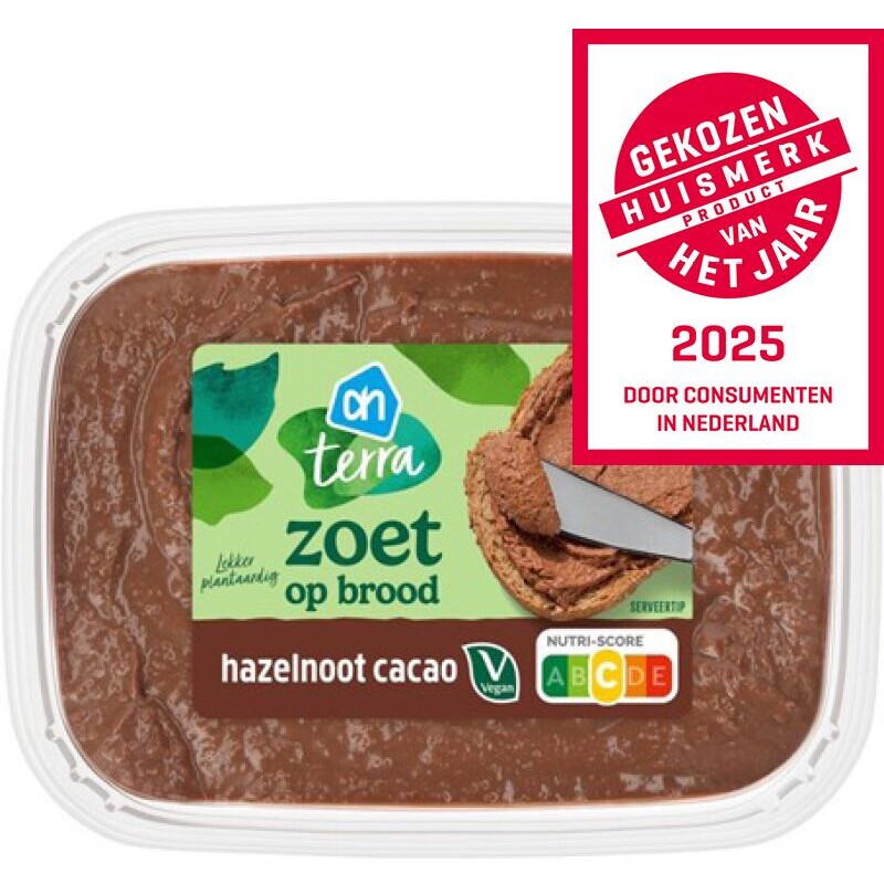 Een afbeelding van AH Terra Plantaardig zoet op brood hazelnoot