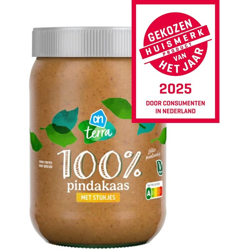 Een afbeelding van AH Terra Plantaardig 100% pindakaas stukjes