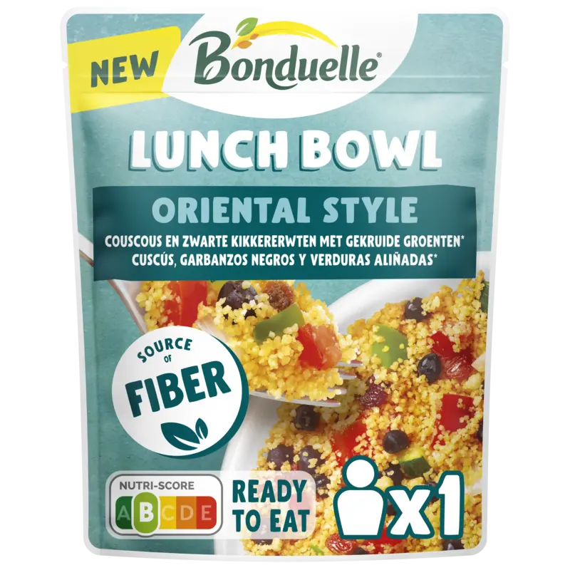 Lunch Bowl Oriental Style - Couscous en zwarte kikkererwten met gekruide groenten