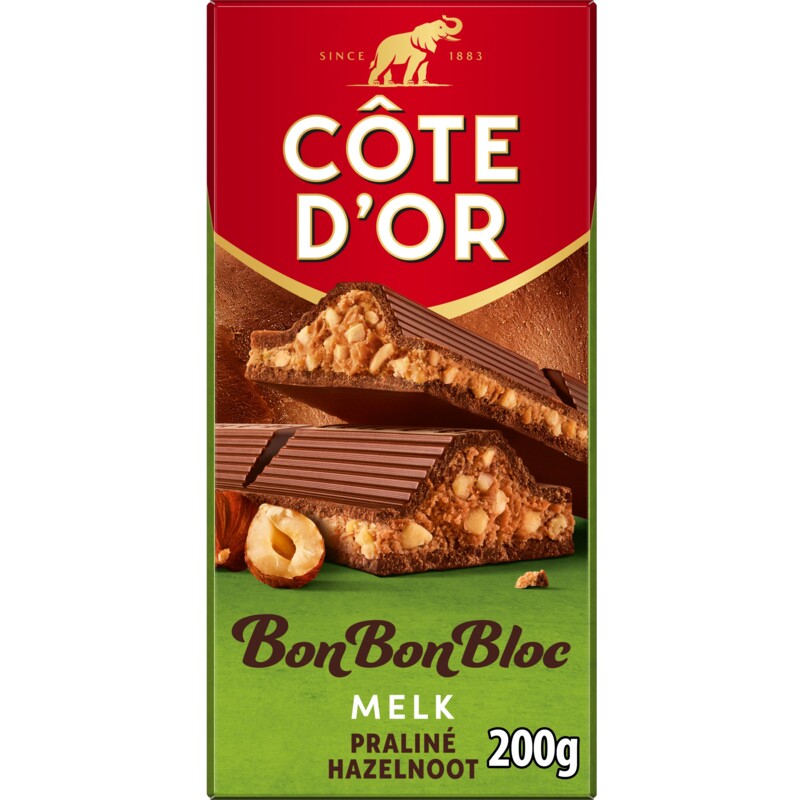 Een afbeelding van Côte d'Or BonBonBloc chocoladereep hazelnoot