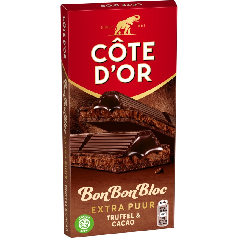 Een afbeelding van Côte d'Or Bonbonbloc puur chocolade truffel cacao
