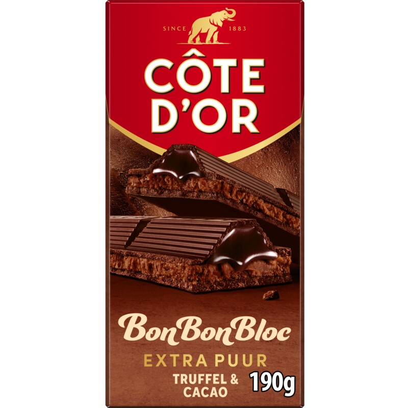 Een afbeelding van Côte d'Or Bonbonbloc puur chocolade truffel cacao