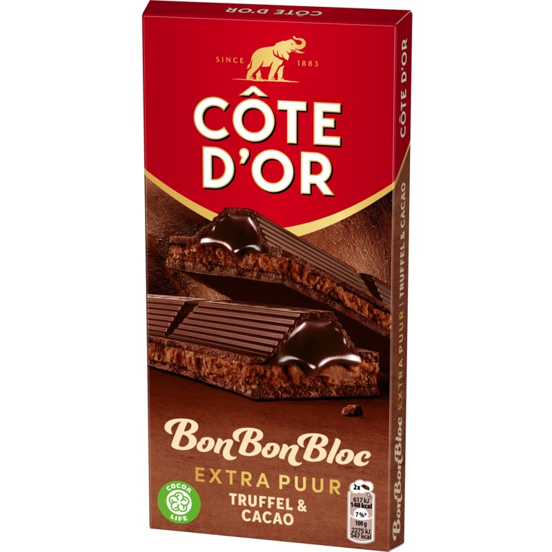 Een afbeelding van Côte d'Or Bonbonbloc puur chocolade truffel cacao