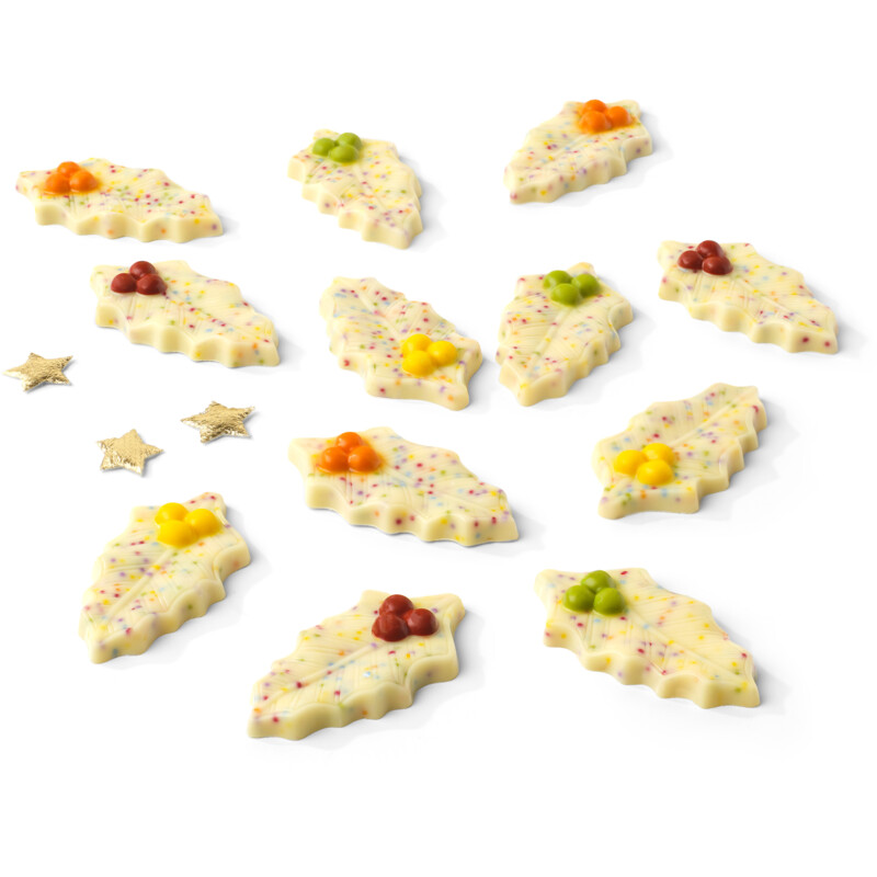 Een afbeelding van AH Excellent Hulstblaadjes witte chocolade discodip