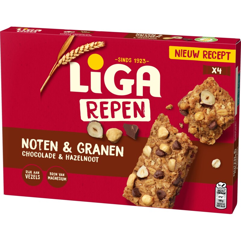 Een afbeelding van Liga Repen noten & granen chocolade hazelnoot