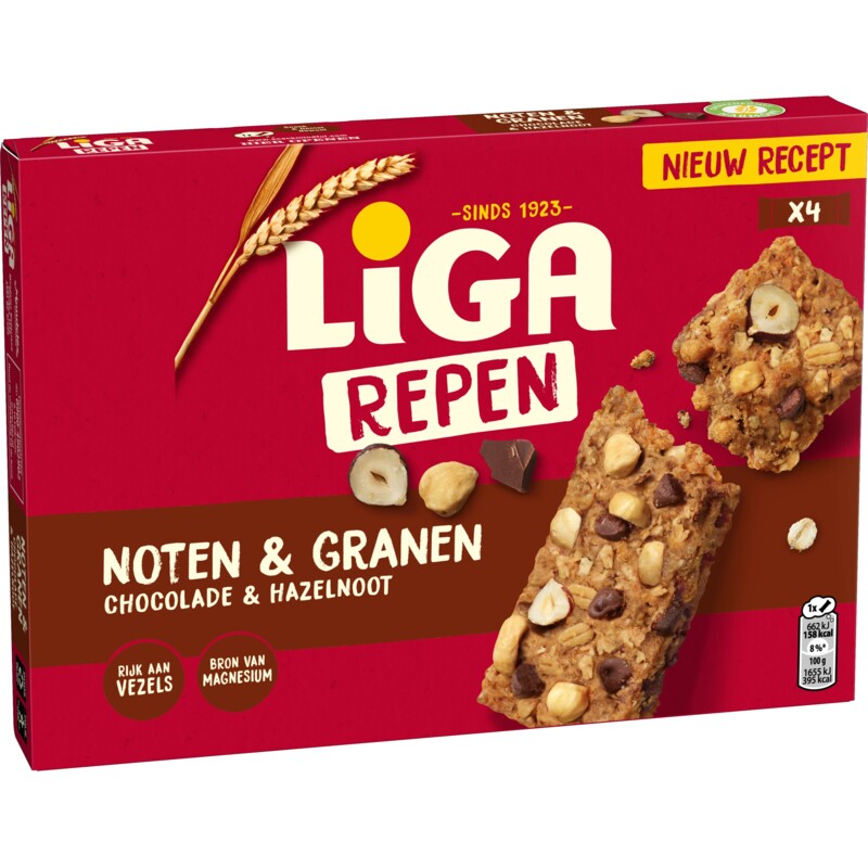 Een afbeelding van Liga Repen noten & granen chocolade hazelnoot