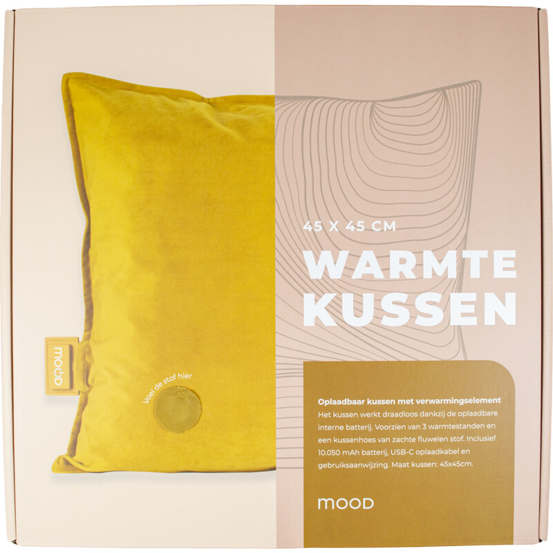 Een afbeelding van MOOD Warmtekussen vierkant velours okergeel