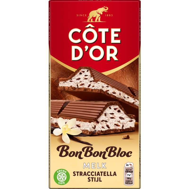 Een afbeelding van Côte d'Or BonBonBloc chocoladereep vanille cacao