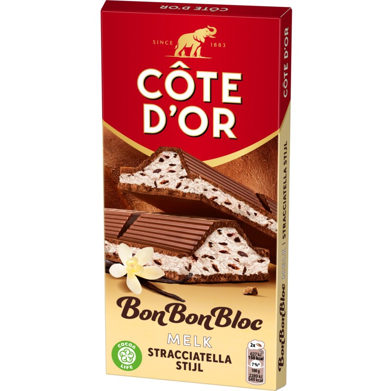 Een afbeelding van Côte d'Or BonBonBloc chocoladereep vanille cacao