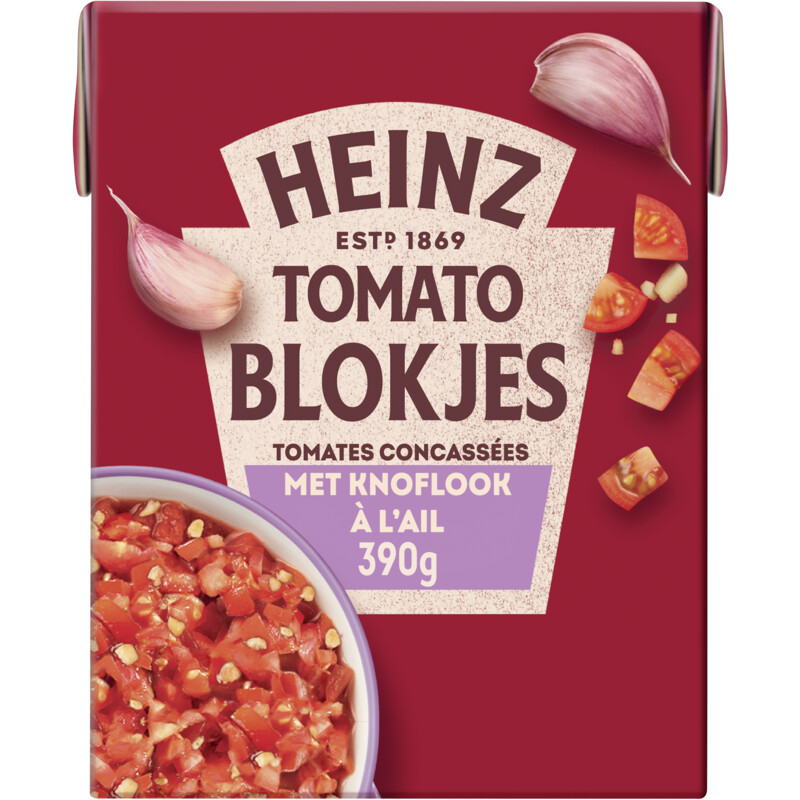 Een afbeelding van Heinz Tomaten blokjes met knoflook
