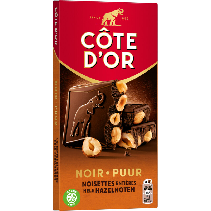 Een afbeelding van Côte d'Or Reep puur hele hazelnoot