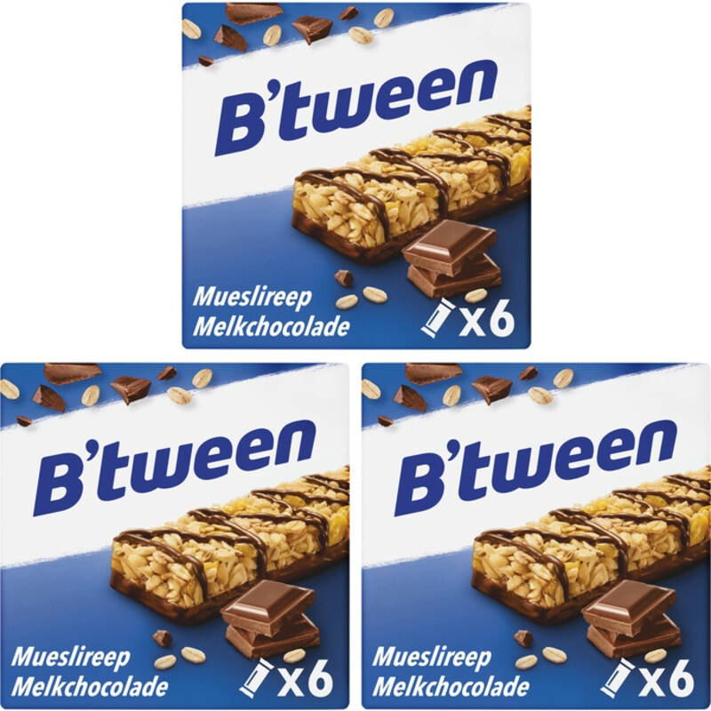 Een afbeelding van Hero B'tween mueslireep melkchocolade 3-pack