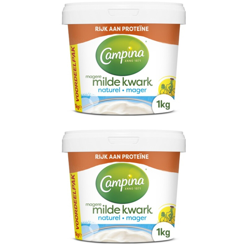 Een afbeelding van Campina Magere kwark naturel 1kg 2-pack