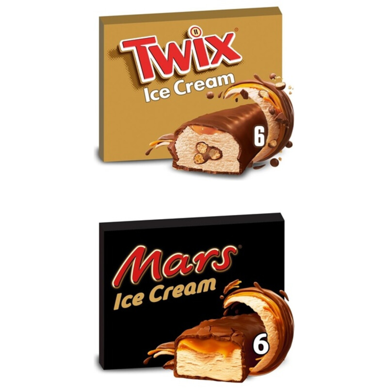 Een afbeelding van Mars & Twix Chocolade ijsrepen pakket