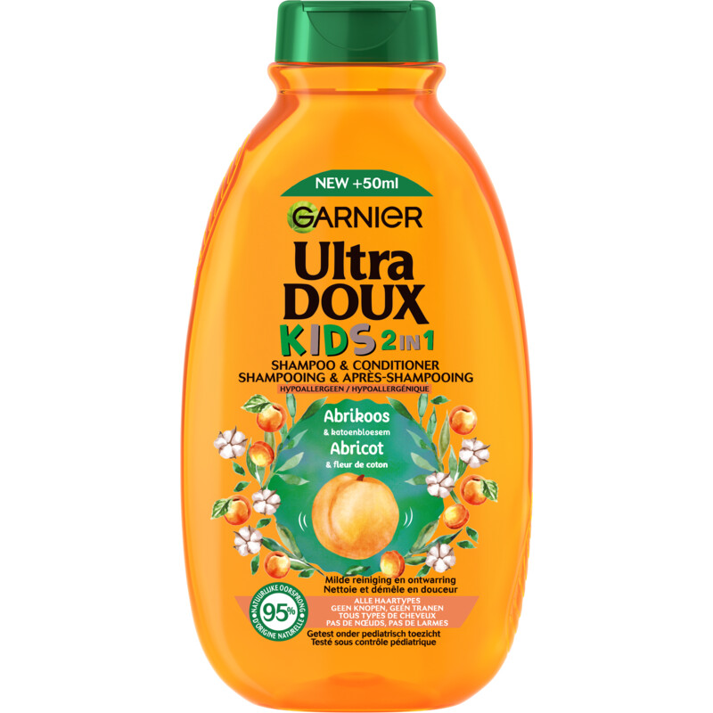 Een afbeelding van Ultra Doux Kids shampoo & conditioner abrikoos bel