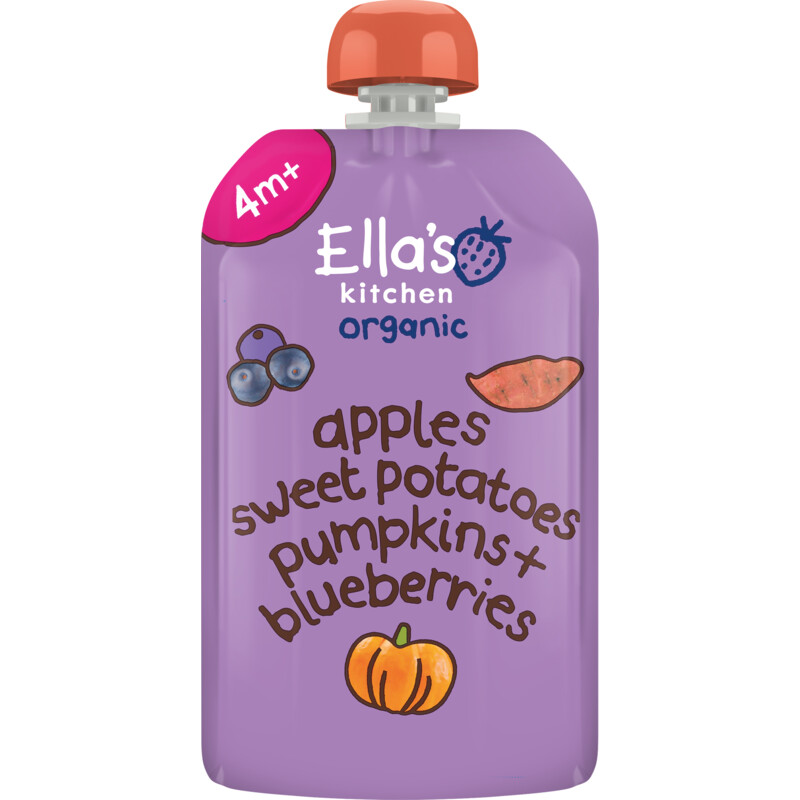 Een afbeelding van Ella's kitchen Biologische zoete aardappel, pompoen 4m+