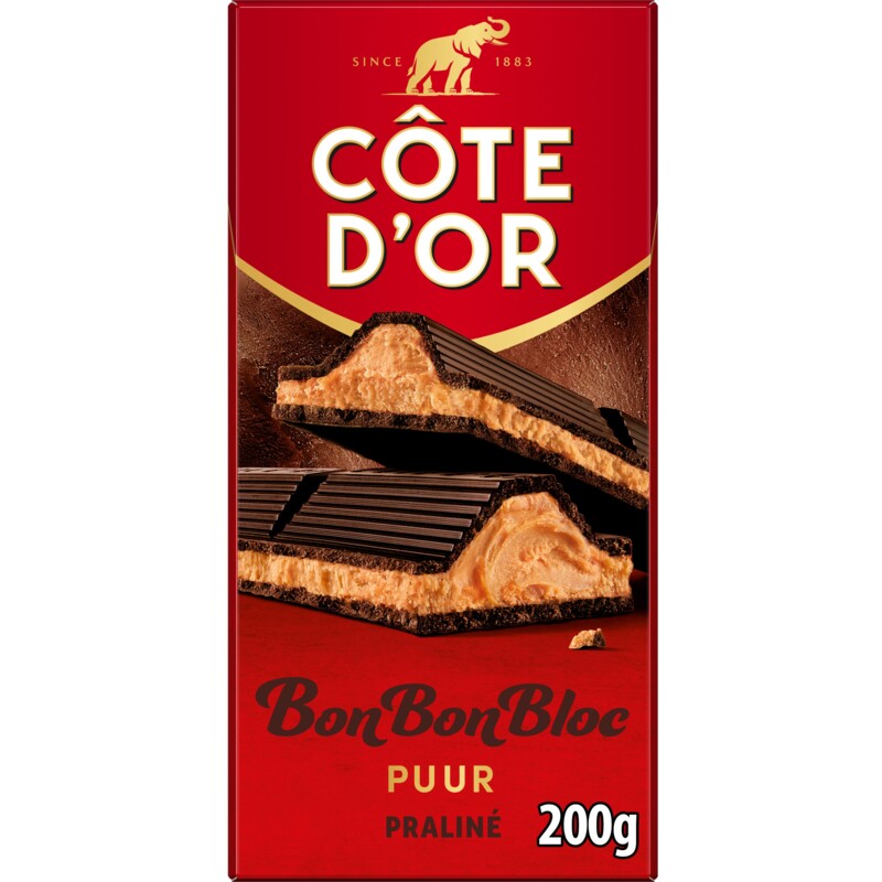 Een afbeelding van Côte d'Or BonBonBloc chocoladereep praliné puur