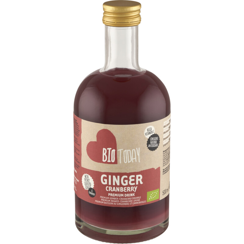 Een afbeelding van BioToday Premium gember-cranberry drankje
